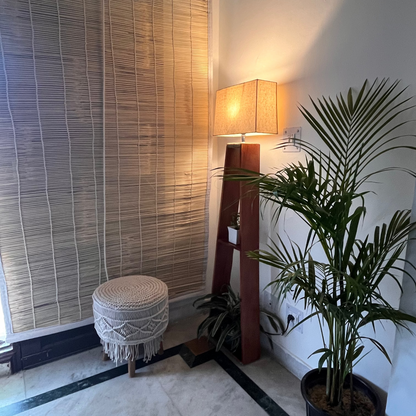 Glow & Grow – Pine Wood Floor Lamp with Planter Shelves (5ft Total Height)