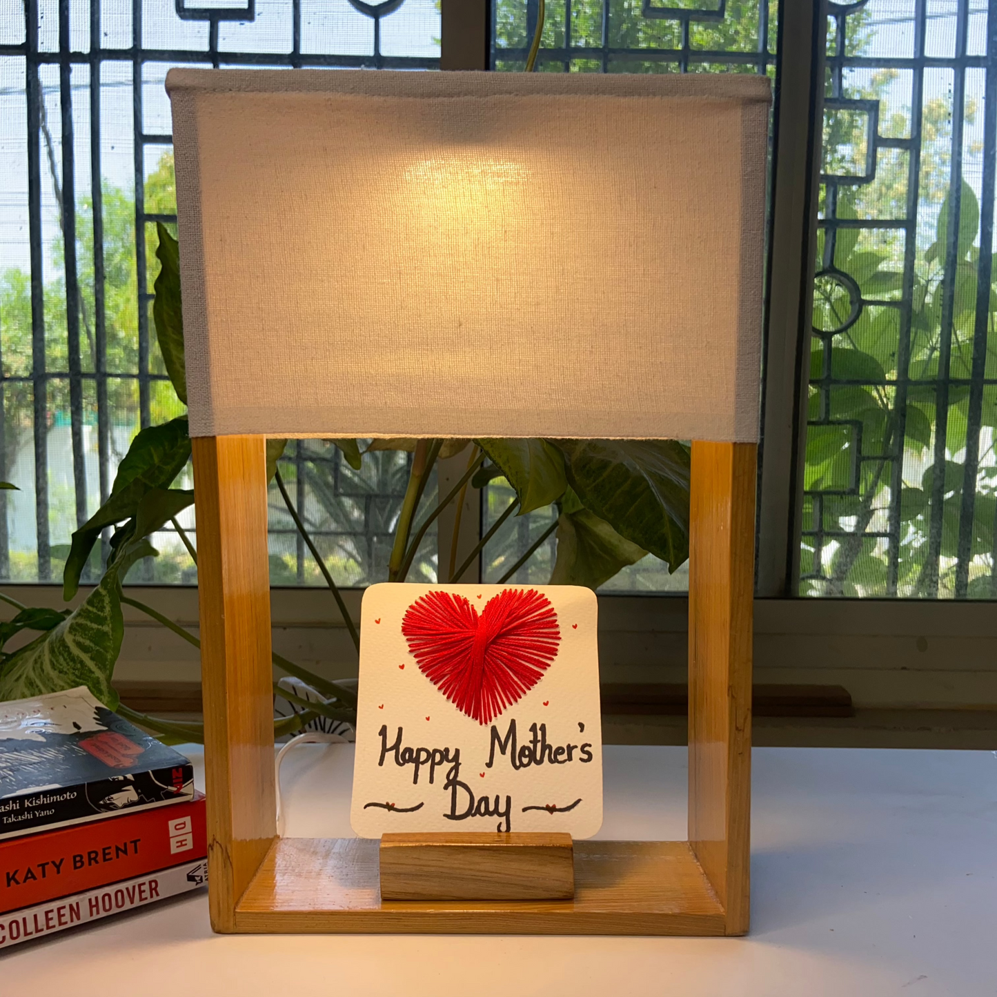 Mother’s Day Special: Pine Wood Lamp with Hand-Stitched Note