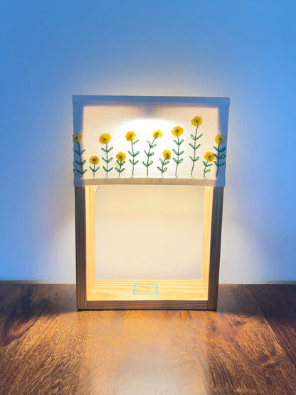 Pine Glow Sunflower Lamp – Handmade Wooden Table Lamp with Embroidery
