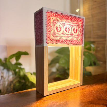 Pine Glow | Artist Series – Handmade Kumaoni Aipan Table Lamp