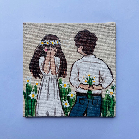 Surprise Love Canvas – 4x4 Inch Romantic Painting