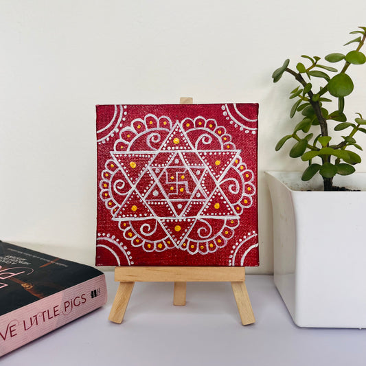 Shri Yantra Canvas – Hand-Painted Sacred Geometry (4x4")
