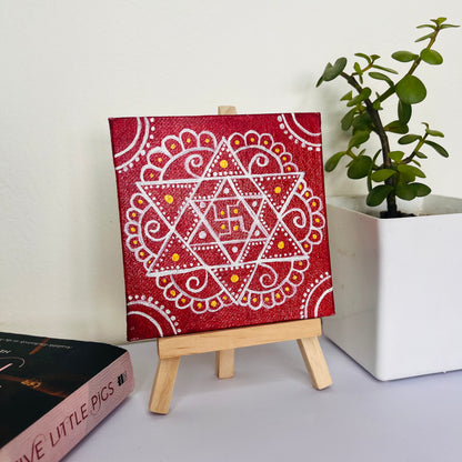 Shri Yantra Canvas – Hand-Painted Sacred Geometry (4x4")