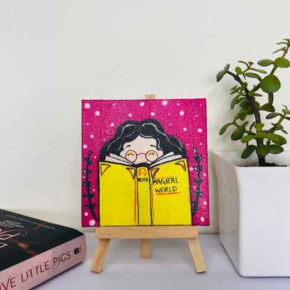 Book Lover Mini Canvas Art – Magical World (4x4”)