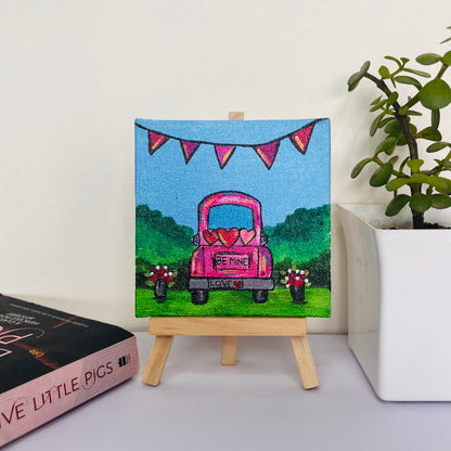Be Mine Roadtrip – Romantic 4x4 inches Canvas with Easel