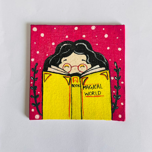 Book Lover Mini Canvas Art – Magical World (4x4”)