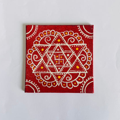 Shri Yantra Canvas – Hand-Painted Sacred Geometry (4x4")