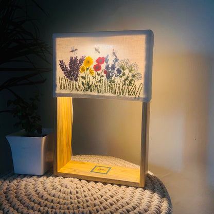 Pine Glow Wildflower Hand-Embroidered Lamp