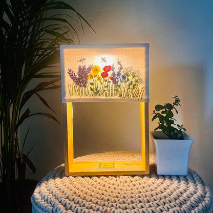 Pine Glow Wildflower Hand-Embroidered Lamp