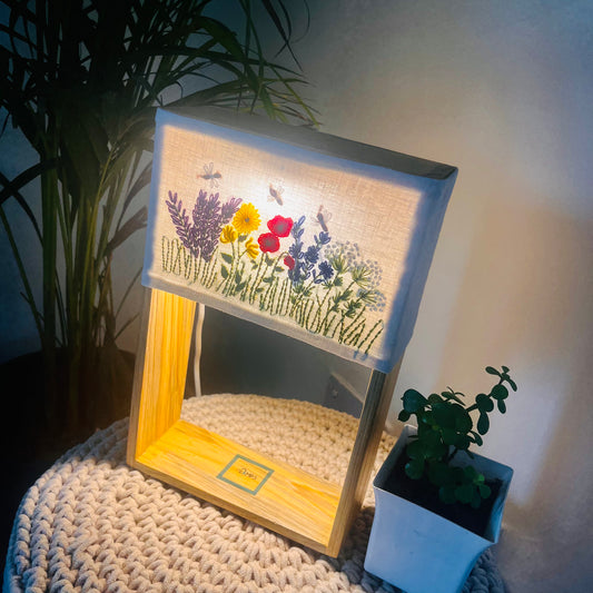 Pine Glow Wildflower Hand-Embroidered Lamp
