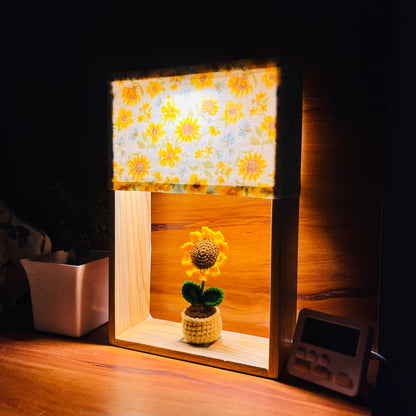 Pine Glow Sunflower Wooden Lamp with handmade crochet Sunflower - (washable Lampshade)