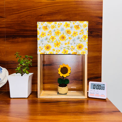 Pine Glow Sunflower Wooden Lamp with handmade crochet Sunflower - (washable Lampshade)
