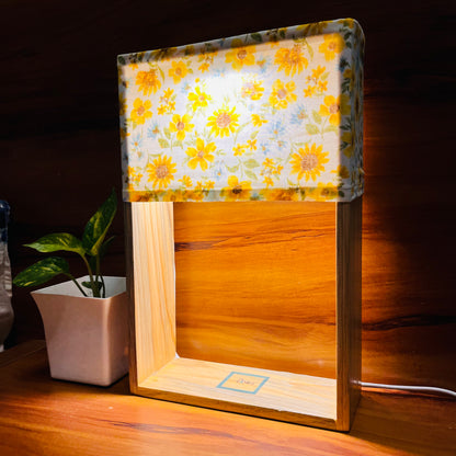 Pine Glow Sunflower Wooden Lamp - (washable Lampshade)