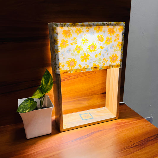 Pine Glow Sunflower Wooden Lamp - (washable Lampshade)