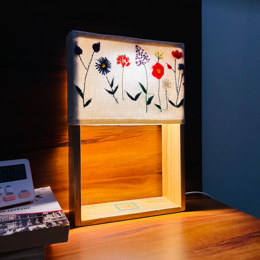 Pine Glow | Artist Series – “Meadow Bloom” Hand-Embroidered Lamp
