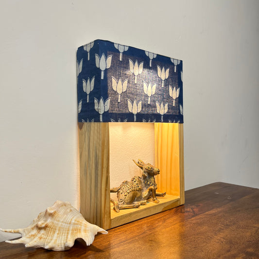 Pine Glow Neel Kamal Nandi Table Lamp – Indigo Block Print & Dokra Craft