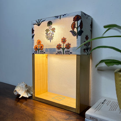 Pine Glow Vanya Bloom Table Lamp – Block Print Cotton Lampshade(washbale)