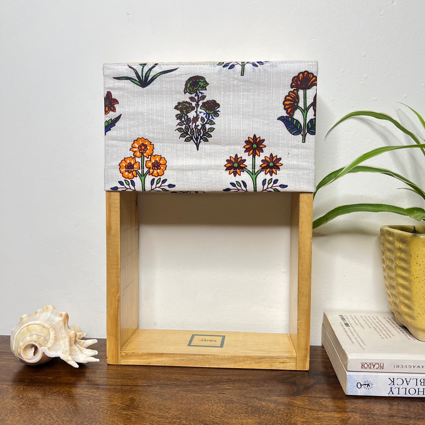 Pine Glow Vanya Bloom Table Lamp – Block Print Cotton Lampshade(washbale)
