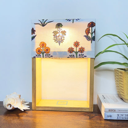 Pine Glow Vanya Bloom Table Lamp – Block Print Cotton Lampshade(washbale)