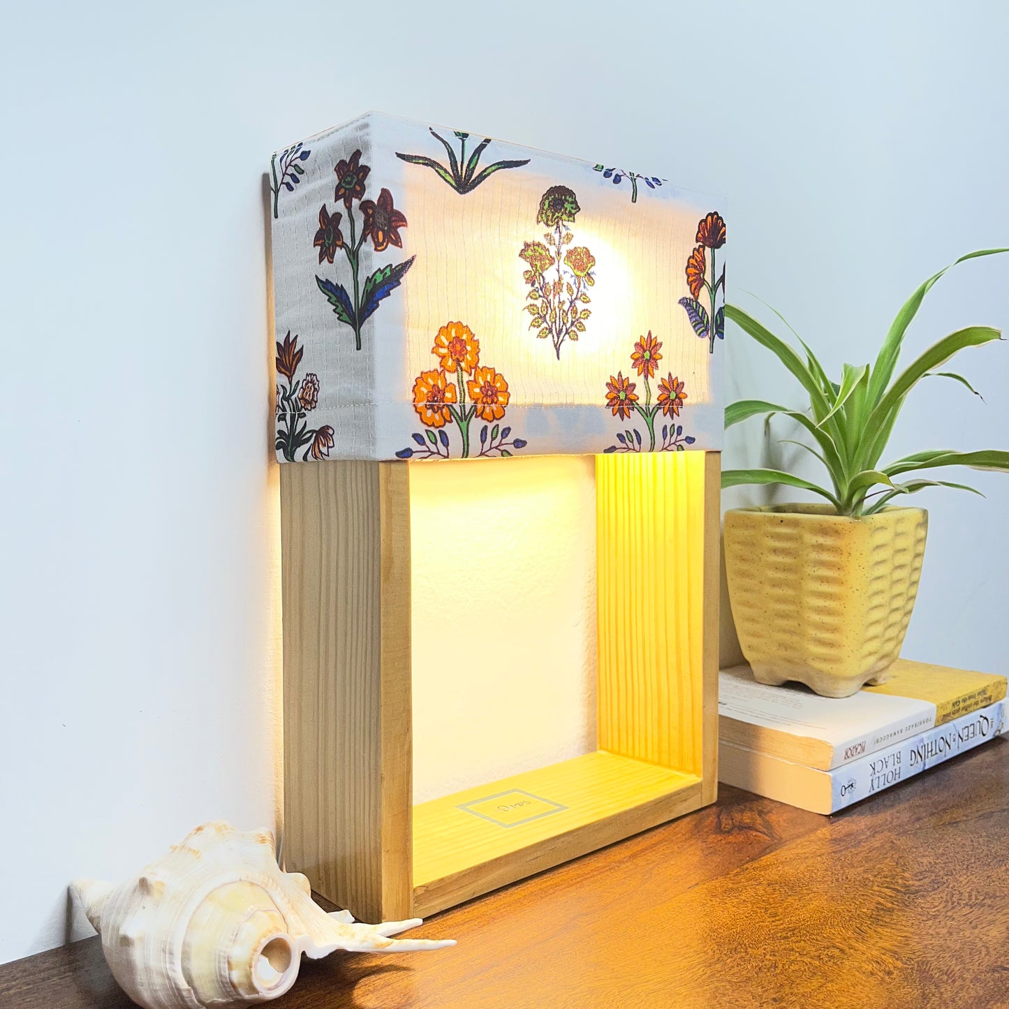 Pine Glow Vanya Bloom Table Lamp – Block Print Cotton Lampshade(washbale)