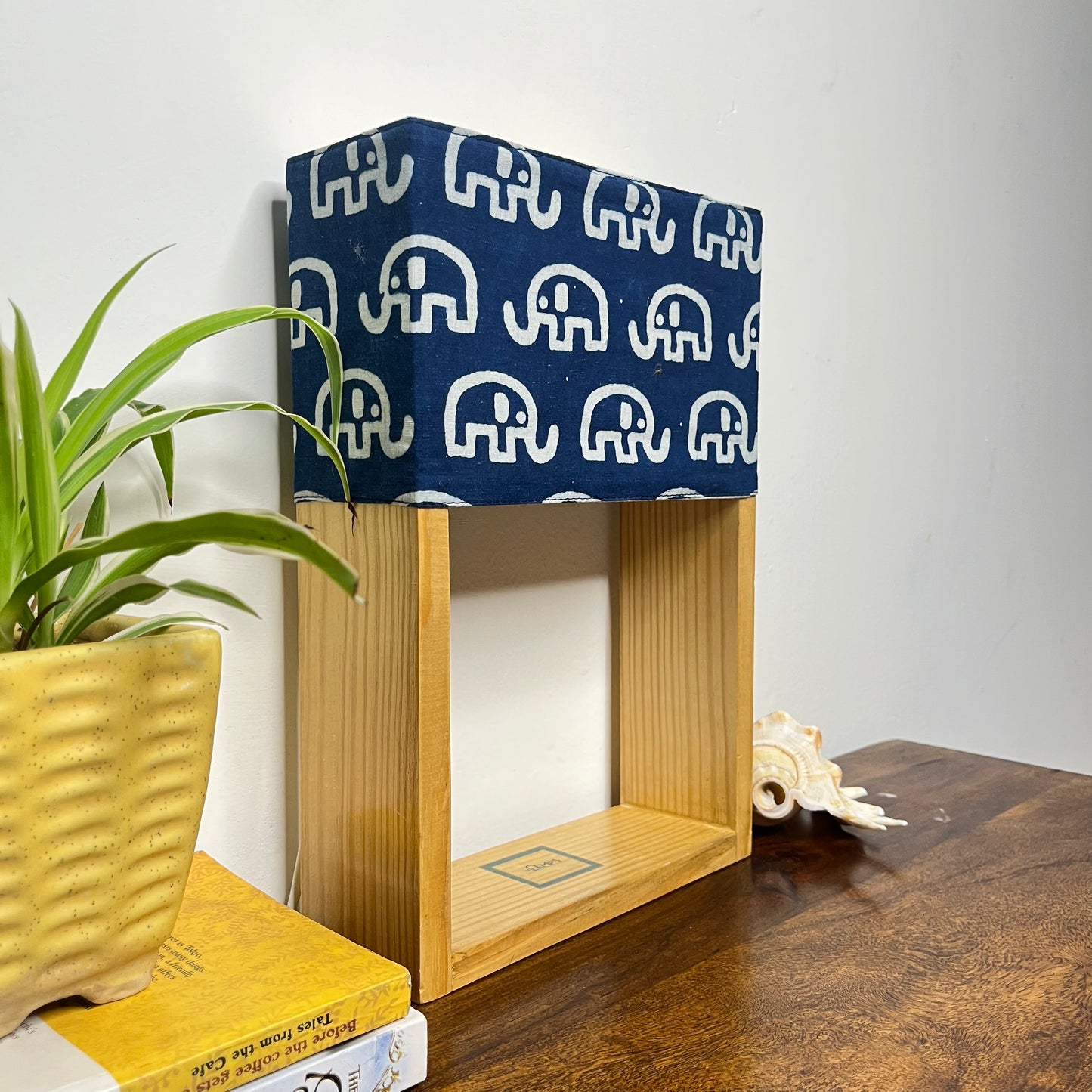 Pine Glow Indigo Haathi Table Lamp – Block Print Cotton Lampshade
