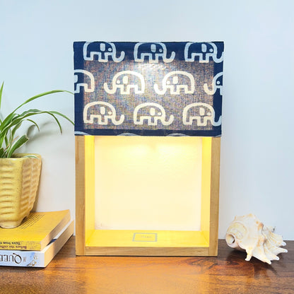 Pine Glow Indigo Haathi Table Lamp – Block Print Cotton Lampshade