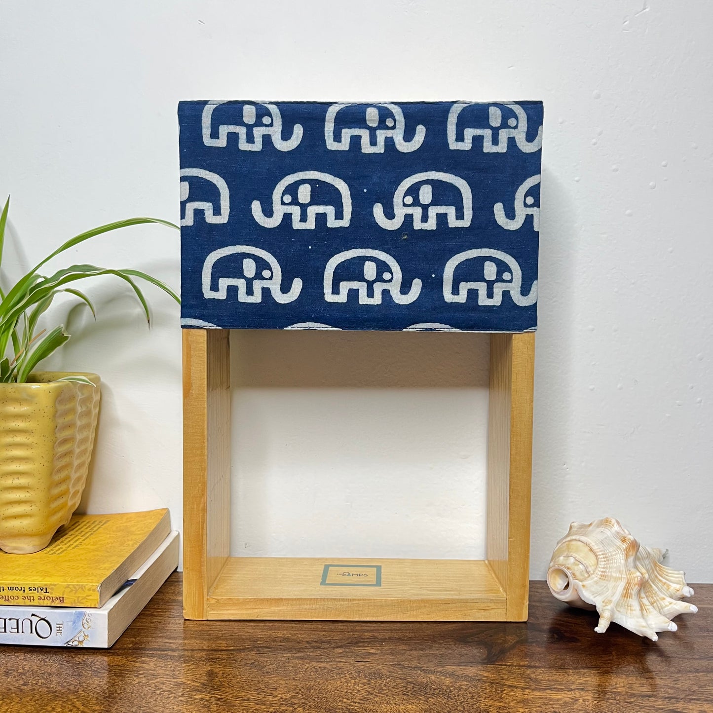 Pine Glow Indigo Haathi Table Lamp – Block Print Cotton Lampshade