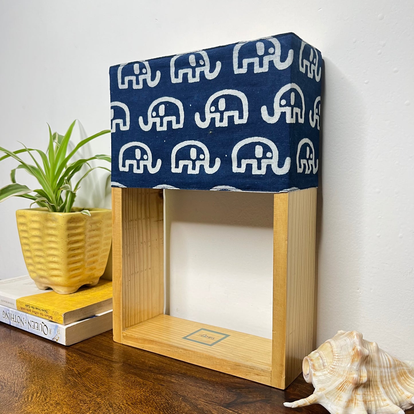 Pine Glow Indigo Haathi Table Lamp – Block Print Cotton Lampshade