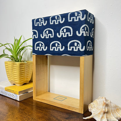 Pine Glow Indigo Haathi Table Lamp – Block Print Cotton Lampshade