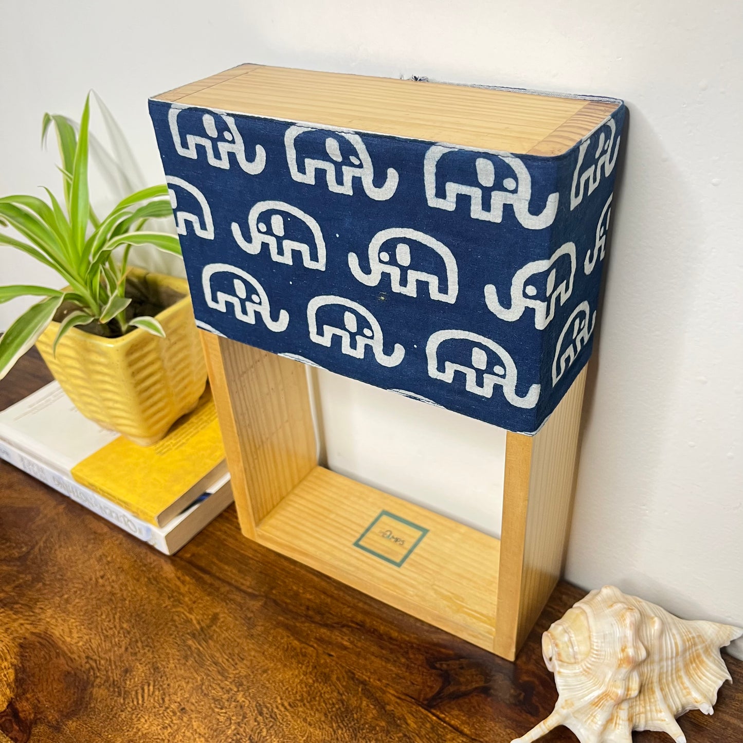 Pine Glow Indigo Haathi Table Lamp – Block Print Cotton Lampshade