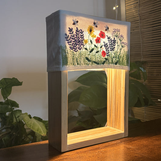 Pine Glow Wildflower Hand-Embroidered Lamp