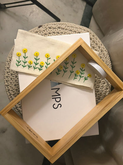 Pine Glow Sunflower Lamp – Handmade Wooden Table Lamp with Embroidery