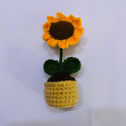 Pine Glow Sunflower Wooden Lamp with handmade crochet Sunflower - (washable Lampshade)