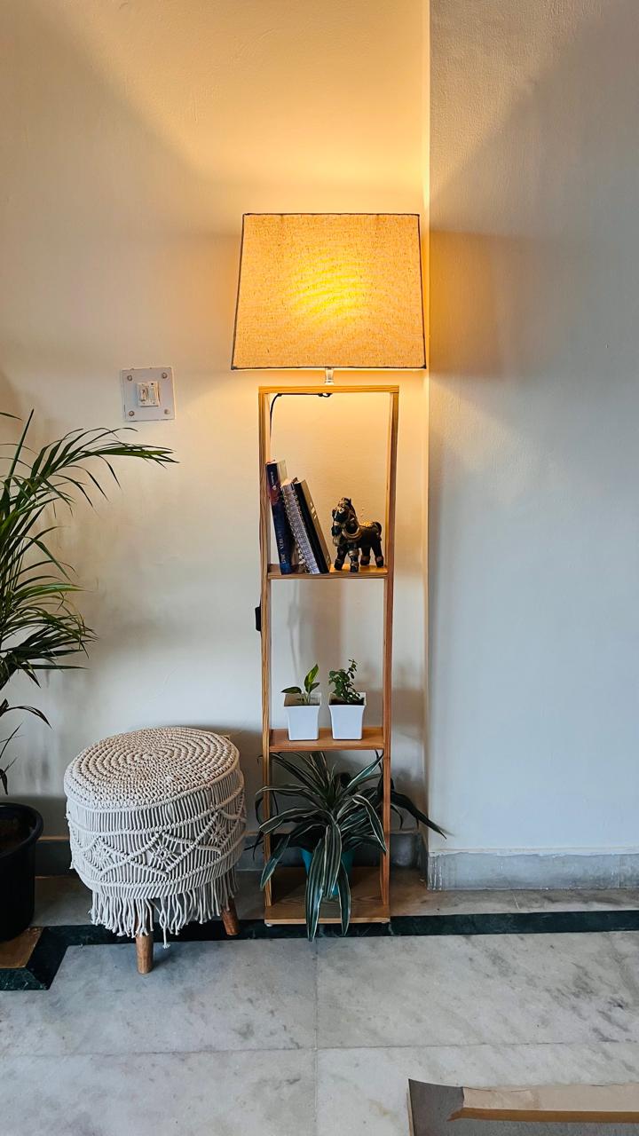 Pine Wood Book Shelf Floor Lamp with Shelves (5 feet Total Height)