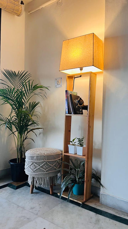 Pine Wood Book Shelf Floor Lamp with Shelves (5 feet Total Height)